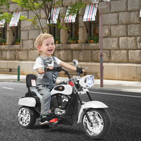 Costway Moto en Estilo Chopper para Niños Moto Montable Alimentada a Batería con Música Marcha Adelante y Atrás Conducción Realística Blanco