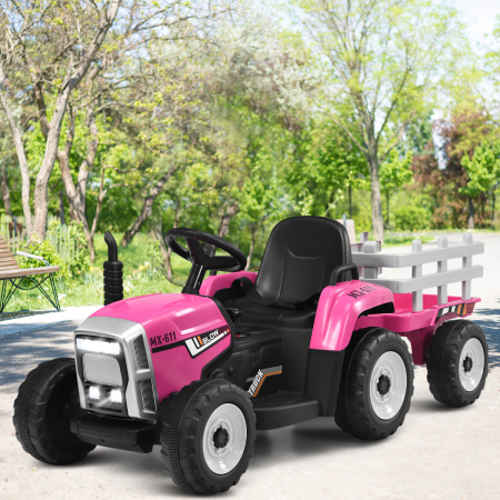 Costway tractor con remolque para niños para exterior rosa