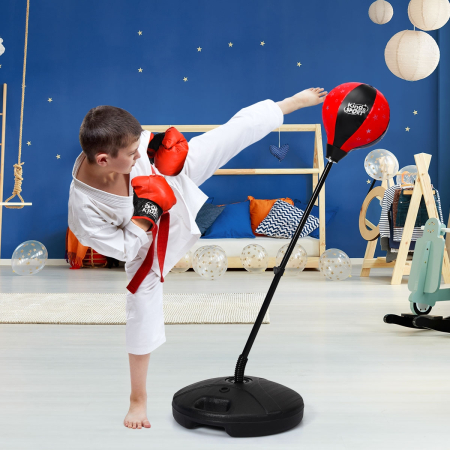 Juego de Boxeo para Niños  de Altura Ajustable con Guantes de Boxeo y Bomba Manual Rojo y Negro 81-123,5 cm
