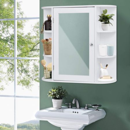 Blanco COSTWAY Espejo de Baño con 3 Estantes para Habitación Salón Entrada Espejo de Pared 72x17x57 Centímetros 