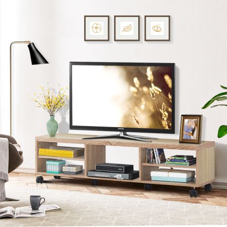 Costway Mueble TV con Repisas Centro Diversión para TV hasta 140 cm Stand Universal Moderno y Compacto con Ruedas 150 x 32 x 40 cm Natural