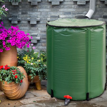 Costway Cisterna Plegable en PVC Resistente a la Intemperie con Grifo Válvula de Drenaje Filtro y Revestimiento en Red para Jardín Irrigación Plantas Hasta 200 L Verde