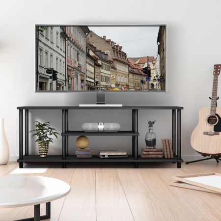 Costway Soporte de TV de 3 Niveles Mesa de Consola Multimedia Estantes Abiertos Soporte para Televisor hasta 40’’ 110,5 x 29 x 41 cm Negro
