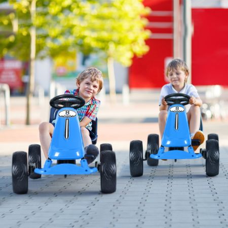 Costway Go Kart de Pedales Montable para Niños Conducción en Exterior con Asiento Regulable Embrague Freno de Mano Azul