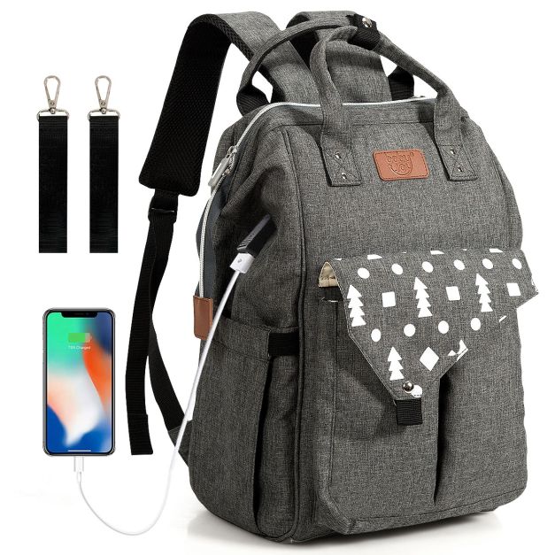 Costway Mochila para Pañales Biberones Materna Bolso de Viaje  Multifuncional Impermeable con Puerta USB Capacidad Grande 29 x 18 x 45 cm  Gris - Costway