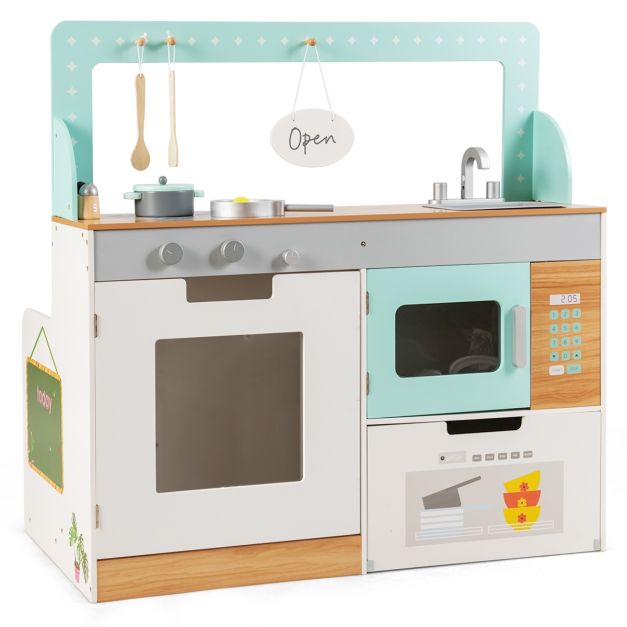 Costway Cocina y Restaurante Juguete para Niños con Fregadero Fogón  Microondas Horno y Repisa 93 x 50 x 93 cm - Costway