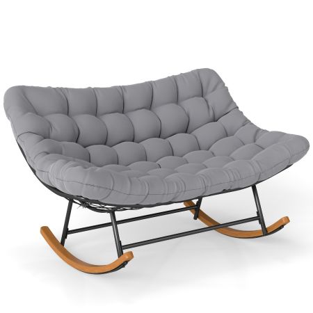 Silla Mecedora para 2 Personas Tumbona de Metal para Exterior de 320 kg con Cojín Grueso Mecedora de Huevo para Interior y Exterior Gris