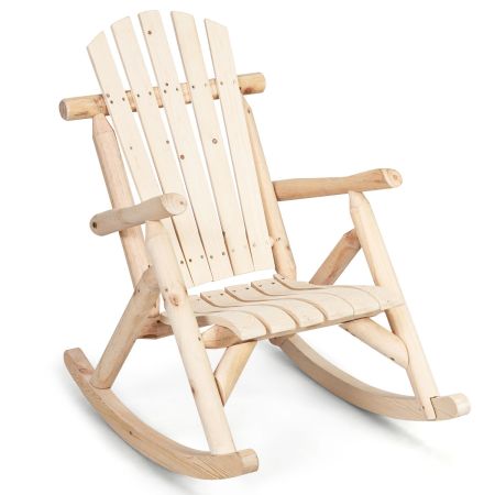 Mecedora de Madera Sólida Silla Oscilante Mecedora Rústica para Interior Exterior Salón Patio Jardín Natural 96 x 62,7 x 99,7 cm