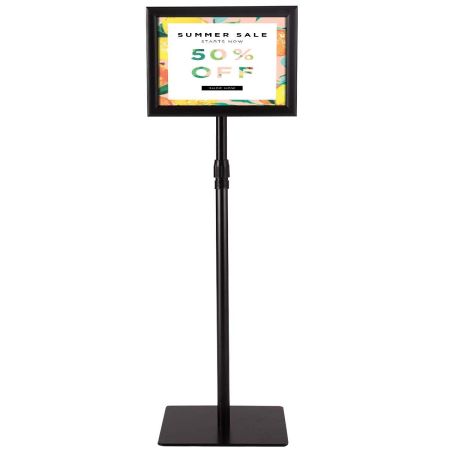 A4 Soporte de metal ajustable Soporte de exhibición de piso autoportante y ajustable 73.5-118cm Negro