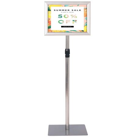 A4 Soporte de exhibición de piso autoportante Soporte de metal ajustable y ajustable Plata