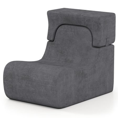 Silla de Piso para Adultos Sofá Perezoso con Reposacabezas Desmontable Funda de Terciopelo Hielo Lavable y Relleno de Espuma Elástica Gris