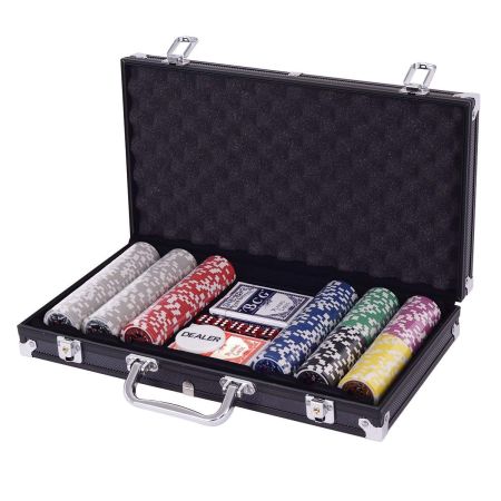 300 Piezas Fichas de Póker Set de 7 Colores Laser-Chips con Caja de Aluminio con Forro Acolchado Negro