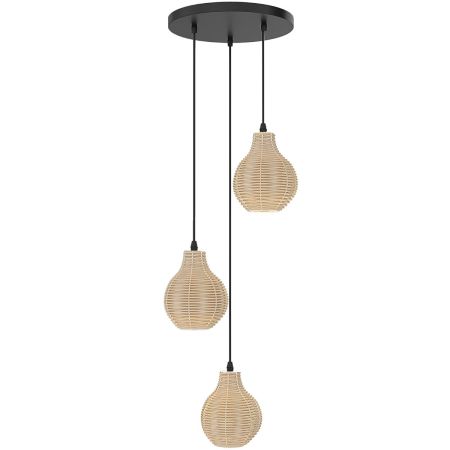 Lámpara Colgante Boho de Ratán con 3 Luces Araña Tejida a Mano de Mimbre Natural con Altura Ajustable Lámpara Colgante para Isla Beige