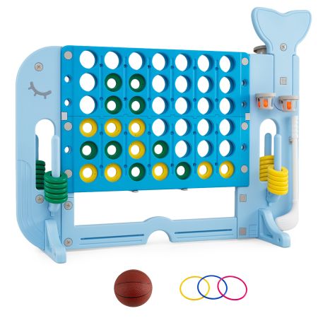 Juego educativo 4 en 1 con forma de ballena, incluye cuatro en raya, baloncesto, aros y golf, ajustable para niños.