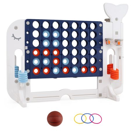 Juego educativo 4 en 1 con forma de ballena, incluye cuatro en raya, baloncesto, aros y golf, ajustable para niños.