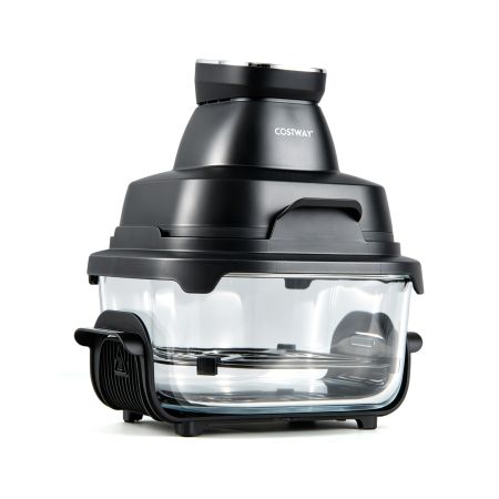 Freidora de aire multifuncional 6 en 1 con 2 recipientes de vidrio, 1500W, apta para microondas y lavavajillas.