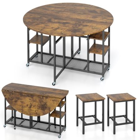 Mesa redonda con taburetes y ruedas