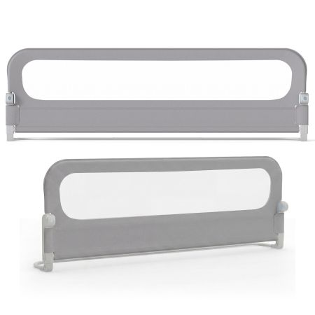 Barandilla plegable para cama infantil en gris, con funda Oxford extraíble y base en U para máxima estabilidad y seguridad.