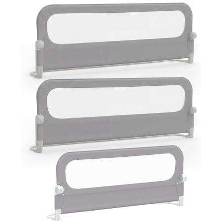 Barandilla plegable para cama infantil en gris, con base en U y funda Oxford extraíble, ideal para seguridad y protección.