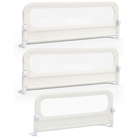 Barandilla plegable para cama infantil en color blanco, con mecanismo abatible para facilitar el acceso y el almacenamiento.