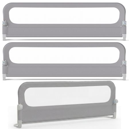 Barandilla plegable para cama infantil en gris, con funda Oxford extraíble y base en U para seguridad y estabilidad.