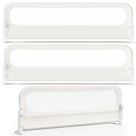 Barandilla plegable para cama infantil en color blanco, con funda Oxford extraíble y base en U para mayor estabilidad.