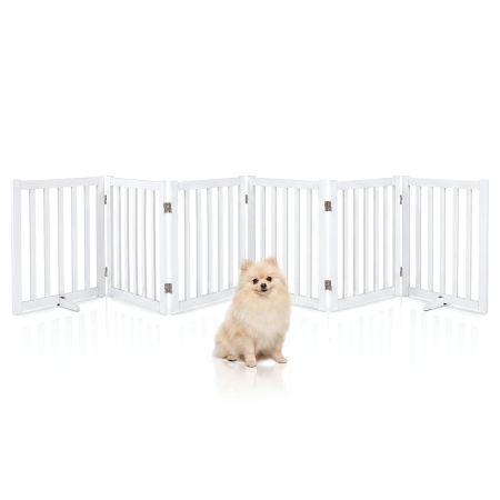 Barrera de seguridad para perros plegable de 6 paneles en blanco, ideal para interiores y escaleras, sin montaje.