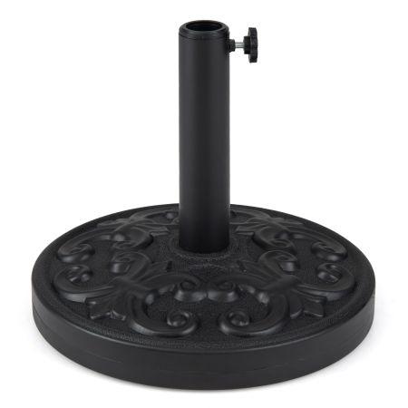 Base redonda para sombrilla de 12,5 kg con relleno de cemento, adaptadores para postes de 38/48 mm y elegante patrón de iris.