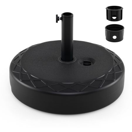 Base para sombrilla redonda de 52 kg, fabricada en HDPE, ideal para exteriores y compatible con postes de 39/49 mm.