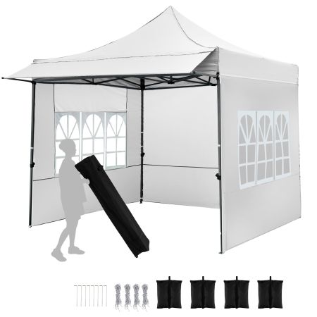 Carpa plegable de 3x3m con 3 paredes laterales y altura ajustable, ideal para fiestas y camping al aire libre.