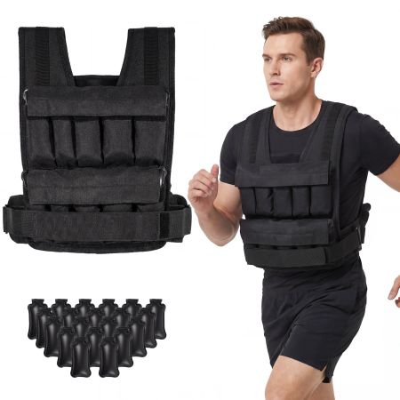 Chaleco lastrado ajustable de 30 kg/20 kg, ideal para entrenamiento funcional y correr, fabricado en poliéster transpirable.