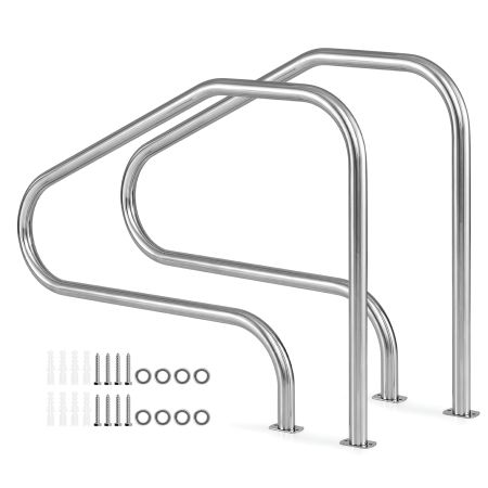 Pasamanos curvo de acero inoxidable para piscina, resistente al agua y óxido, soporta hasta 180 kg para mayor seguridad.
