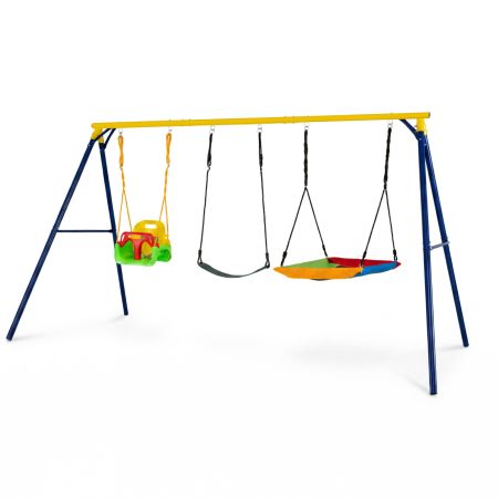 Columpio de jardín 3 en 1 con silla colgante, columpio de cinta y plataforma espaciosa, ideal para niños de 3-10 años.