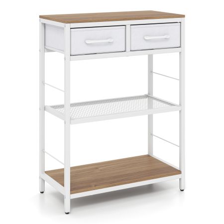 Mesa consola estrecha con diseño rústico y 2 estantes abiertos, ideal para almacenamiento en espacios reducidos.
