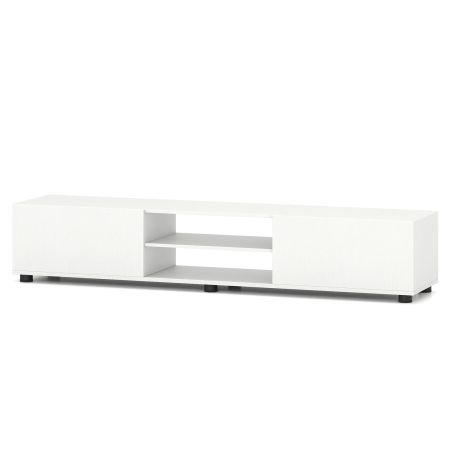 Mueble para TV blanco de 160 x 35 cm con estantes abiertos y compartimentos, ideal para salones y organización.