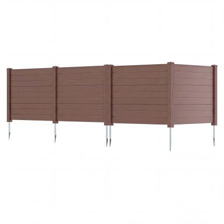 Pantalla de privacidad exterior marrón de 2 paneles con estacas metálicas, ideal para cubrir cubos de basura y delimitar jardines.