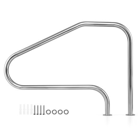 Pasamanos curvo de acero inoxidable para piscina, con instalación sencilla y capacidad de soporte de 180 kg para mayor seguridad.