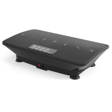 Plataforma vibratoria negra con diseño robusto en ABS, ideal para entrenamientos seguros y efectivos en casa.