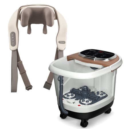 Masajeador inalámbrico de cuello y hombros 4D con calor y masajeador eléctrico de pies para una relajación integral en casa.