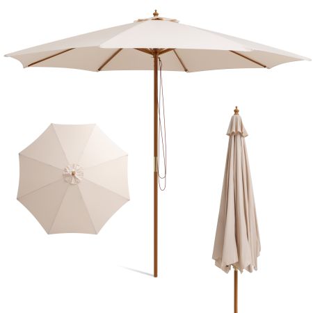 Sombrilla de Madera para Patio de 3 Alturas Ajustables Sombrilla con 8 Varillas de Bambú Poste Desmontable y Techo Ventilado 3 x 3 m Beige