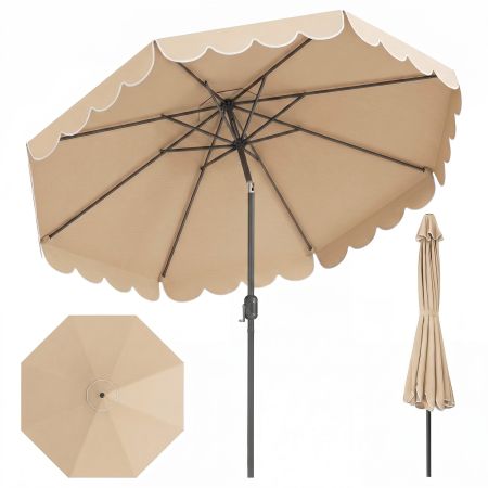 Sombrilla de patio beige de 300 x 251 cm con manivela, inclinación automática y 8 varillas para sombra en exteriores.