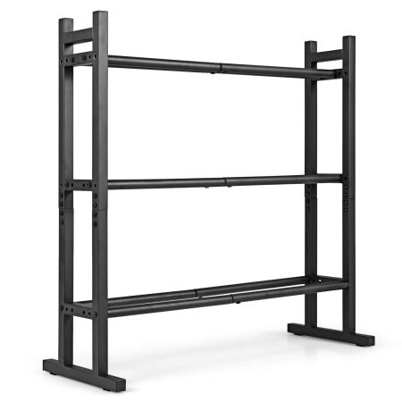 Soporte para mancuernas de 3 niveles con estructura metálica, ajustable y capacidad de 240 kg para organizar pesas en casa.