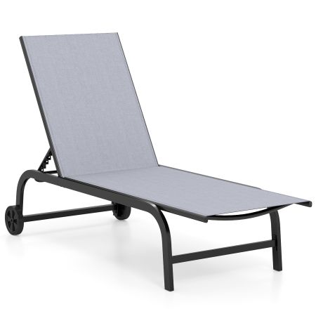 Tumbona de jardín gris con respaldo reclinable, superficie de tejido de alta calidad, ideal para descansar en.