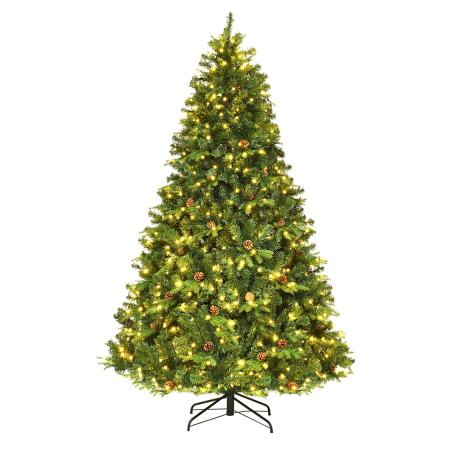 2,25m Árbol de Navidad Iluminación con Soporte Abeto Artificial Decoración para Navidad Hogar Fiesta Verde