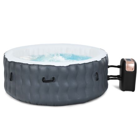 Piscina Inflable Redonda Piscina de Masajes Portátil 180 x 68 cm con Chorros de Burbujas Compresor Filtro con Cartucho para 4 Personas Gris