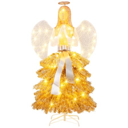 Ángel iluminado exterior con árbol de Navidad artificial
