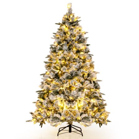 Costway 186cm Árbol De Navidad Nevado Blanco y Verde