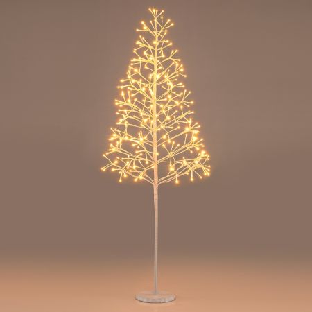 Árbol de Abedul Iluminado de 12M Árbol de Ramas Preiluminado con 240 Luces LED Blancas Cálidas Base con Peso Decoración Blanco