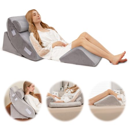 Costway Almohada de Cuña y Soporte Para el Cuello Gris