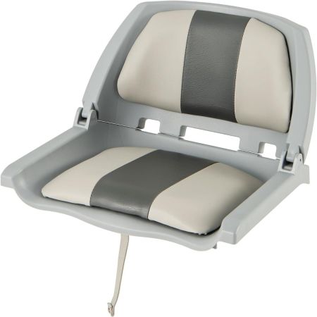 Asiento Plegable para Barco con Respaldo Bajo Cojines Tapizados de Cuero de PVC Marco de PP Robusto Perno de Fijación para Turismo Gris